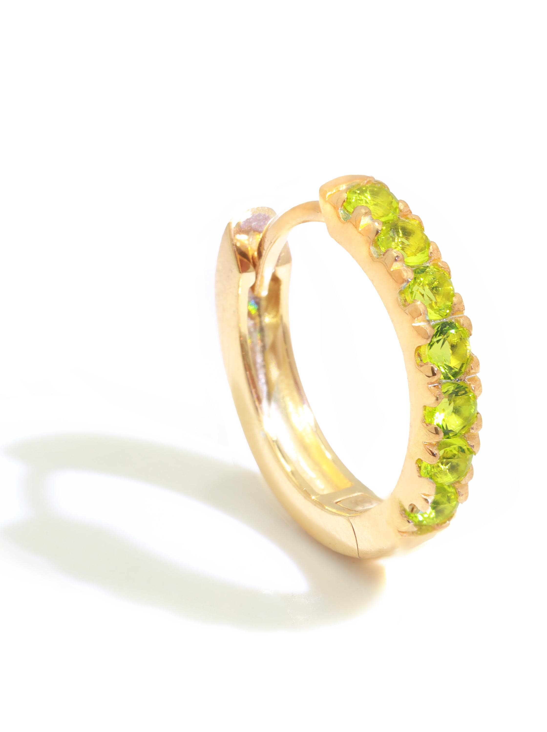 Seven Stones Peridot Hoop Earrings, August Birthstone Gifts, Huggie Hoop Earrings, Minimal Hoop Earrings Gift for Women