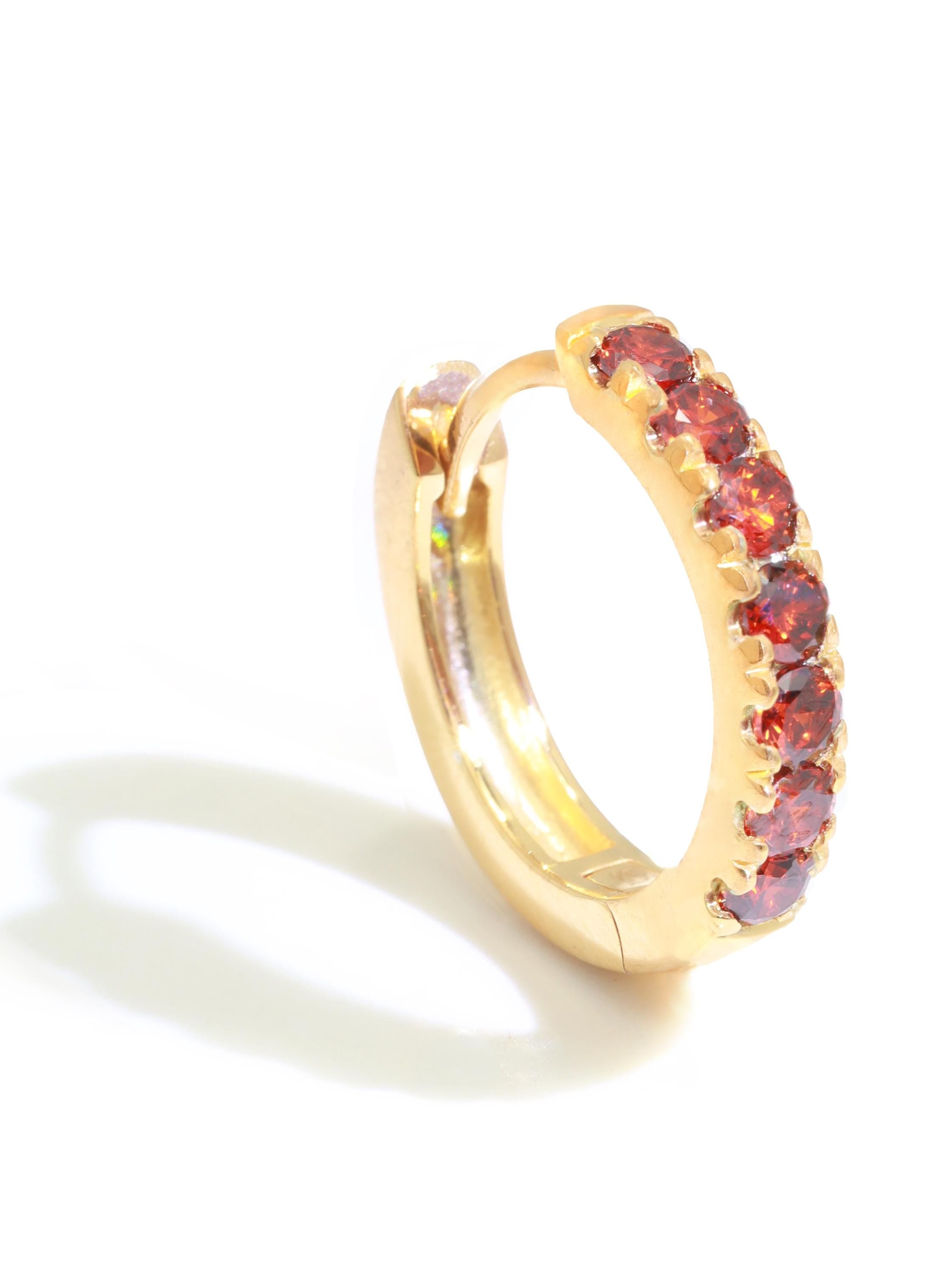 Seven Stones Garnet Hoop Earrings, January Birthstone Gifts, Huggie Hoop Earrings, Minimal Hoop Earrings Gift for Women