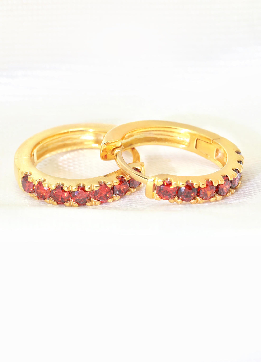 Seven Stones Garnet Hoop Earrings, January Birthstone Gifts, Huggie Hoop Earrings, Minimal Hoop Earrings Gift for Women