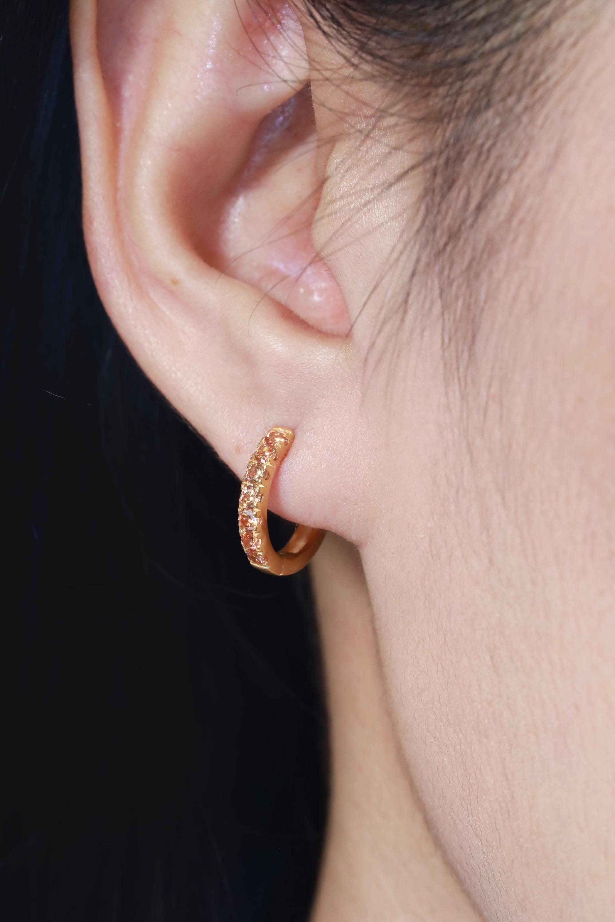 Seven Stones Citrine Hoop Earrings, November Birthstone Gifts, Huggie Hoop Earrings, Minimal Hoop Earrings Gift for Women