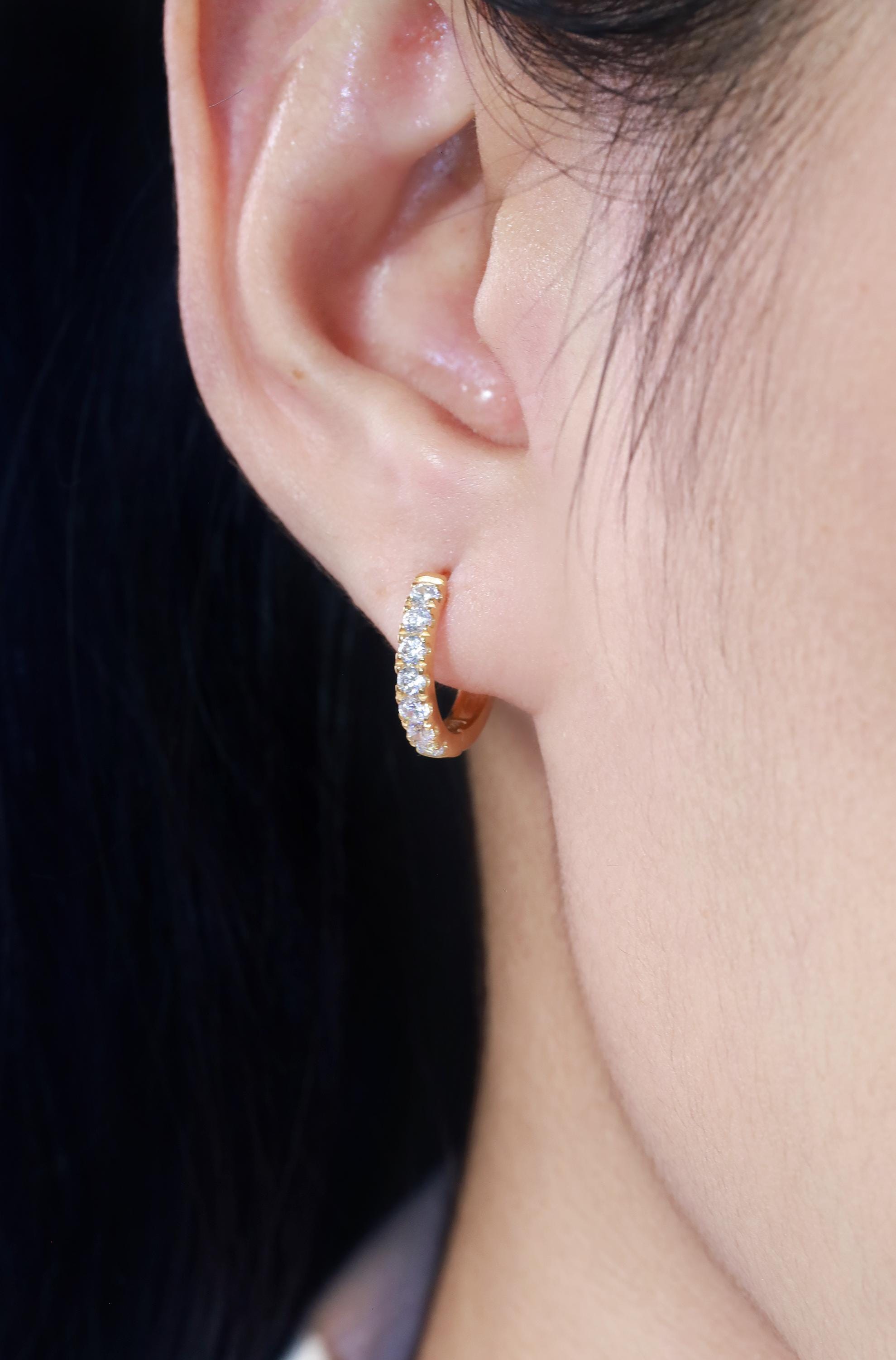 Seven Stones Diamonds Hoop Earrings, April Birthstone Gifts, Huggie Hoop Earrings, Minimal Hoop Earrings Gift for Women