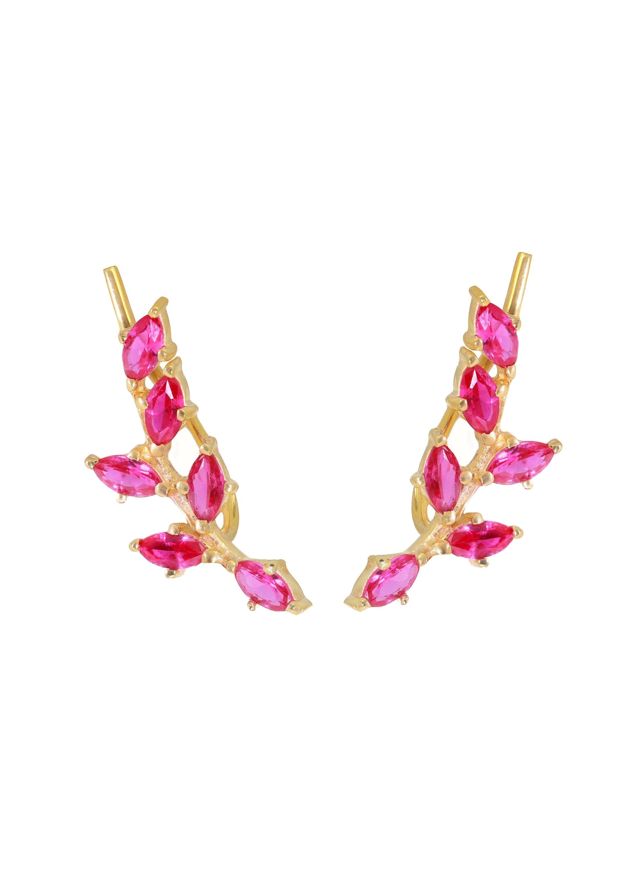 Ruby Climber Earrings, July Birthstone Gift, Marquise Ear Crawlers Earrings, Ear Climber Earrings, Bridesmaid Gift, Wedding Earrings