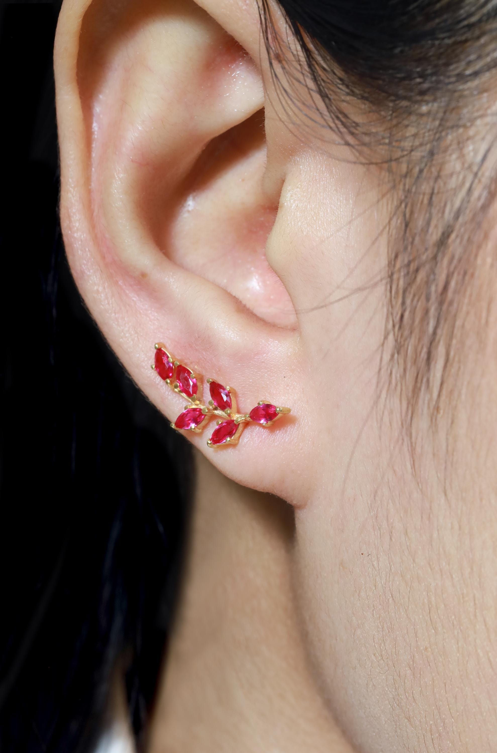 Ruby Climber Earrings, July Birthstone Gift, Marquise Ear Crawlers Earrings, Ear Climber Earrings, Bridesmaid Gift, Wedding Earrings