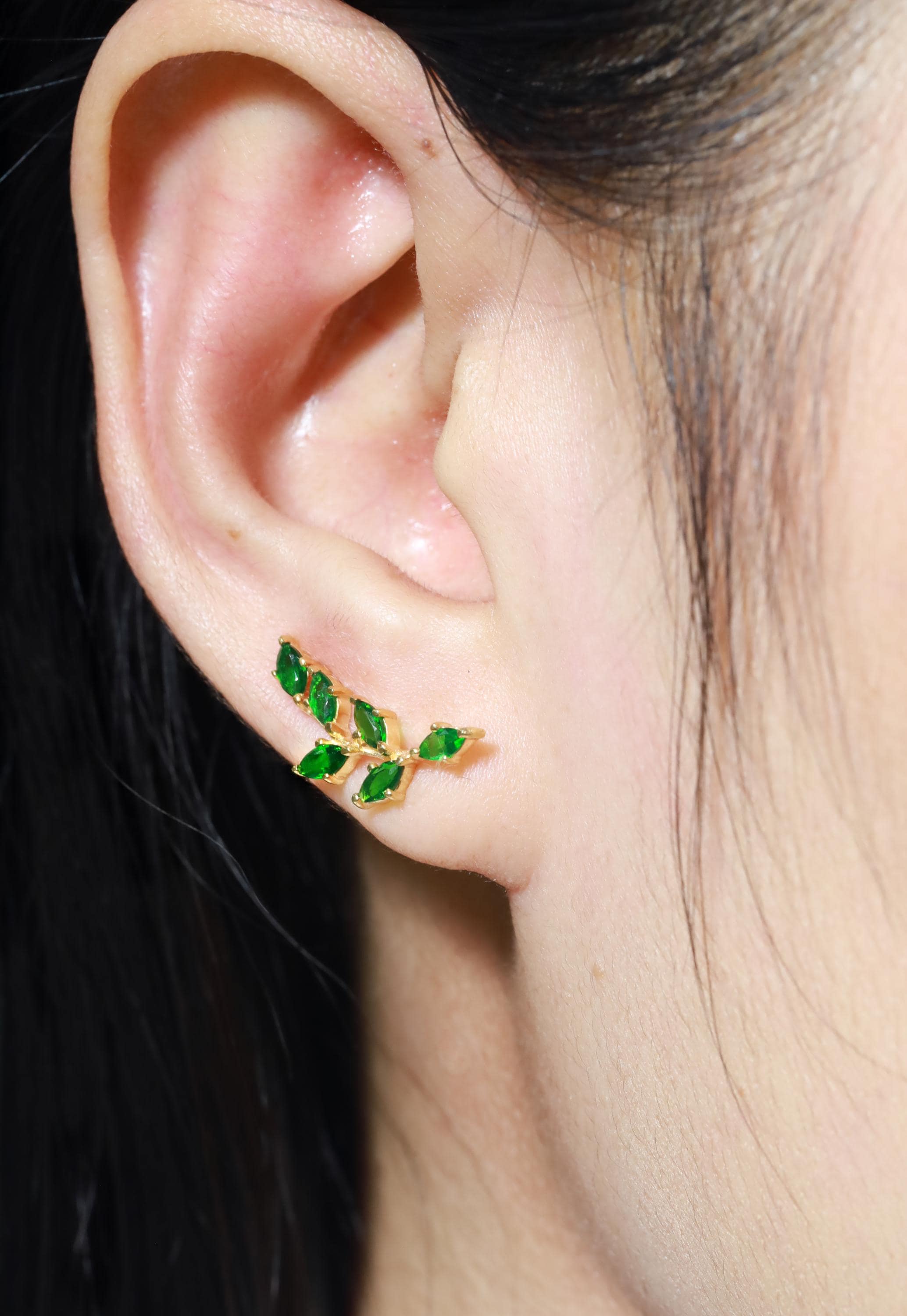 Emerald Climber Earrings, May Birthstone Gift, Marquise Ear Crawlers Earrings, Ear Climber Earrings, Bridesmaid Gift, Wedding Earrings