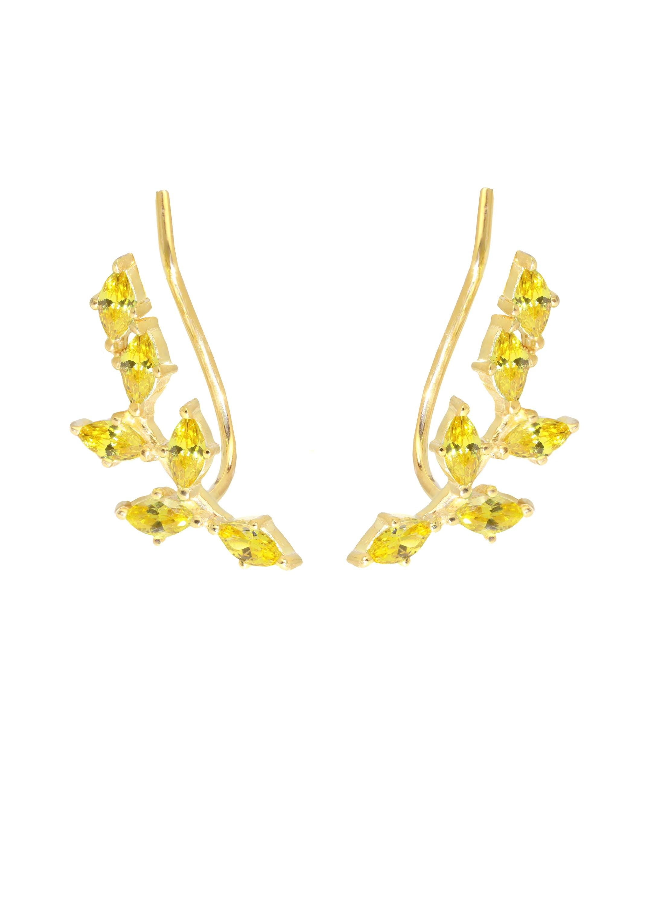 Yellow Sapphire Climber Earrings, Marquise Ear Crawlers Earrings, Ear Climber Earrings, Bridesmaid Gift, Wedding Earrings