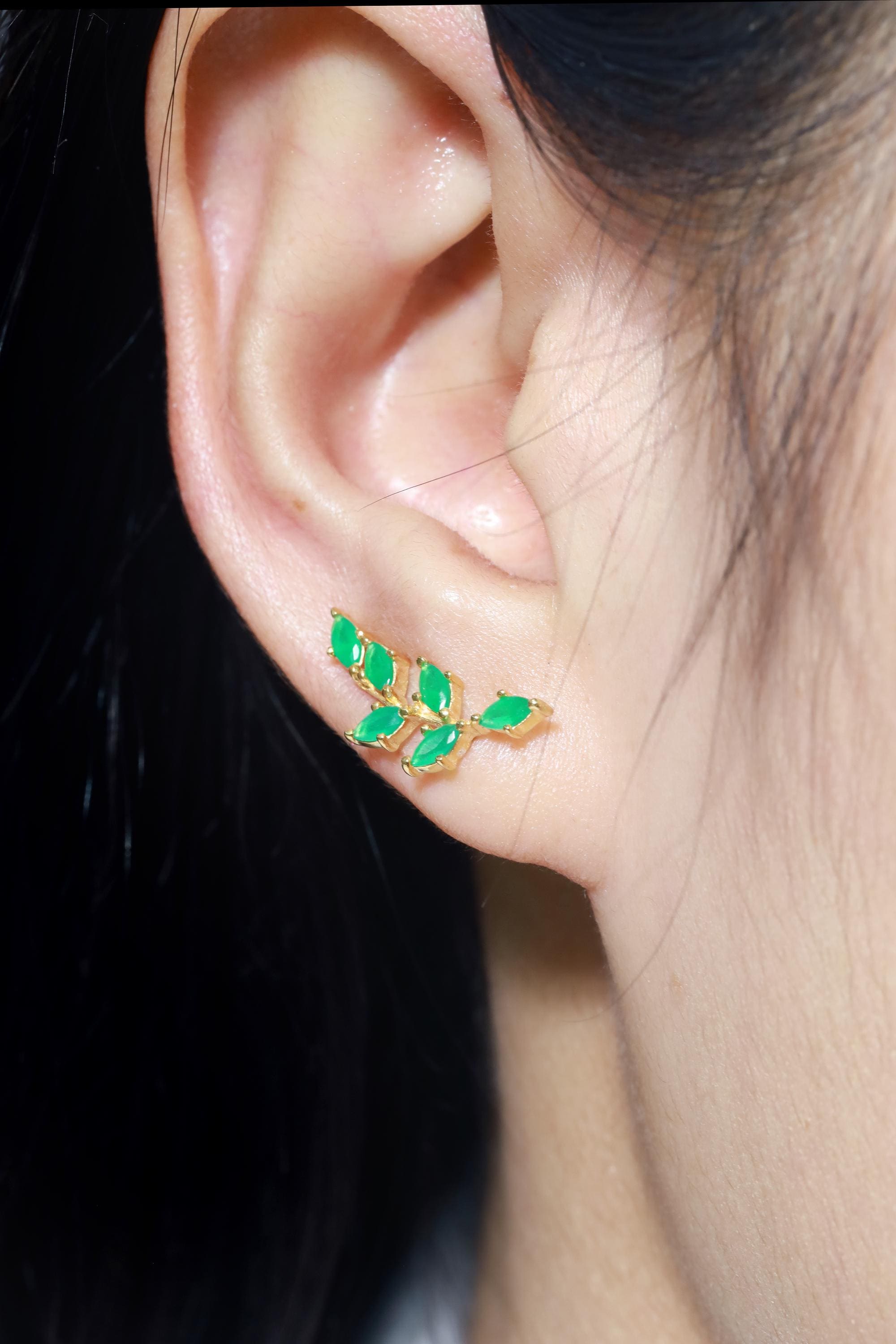 Emerald Climber Earrings, Marquise Ear Crawlers Earrings, May Birthstone, Ear Climber Earrings, Bridesmaid Gift, Wedding Earrings