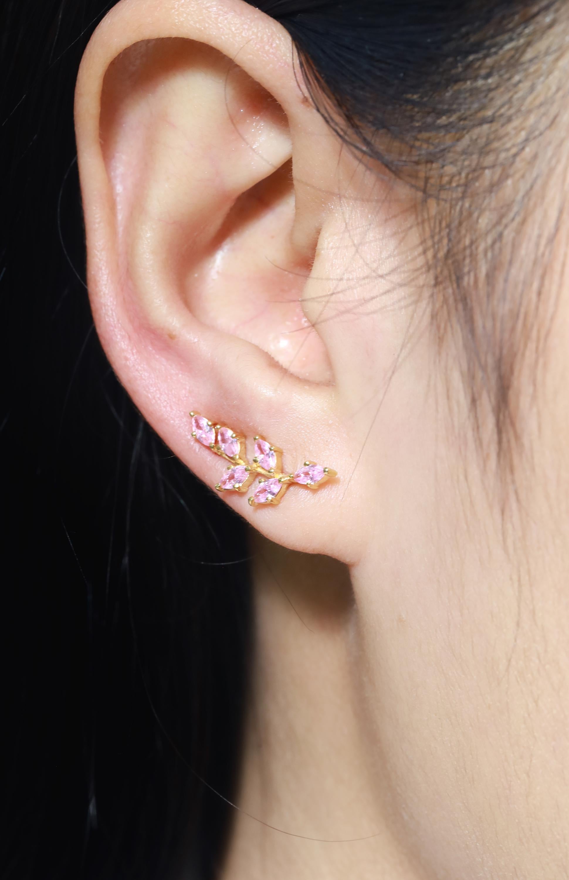 Pink Sapphire Climber Earrings, Marquise Ear Crawlers Earrings, Ear Climber Earrings, Bridesmaid Gift, Wedding Earrings