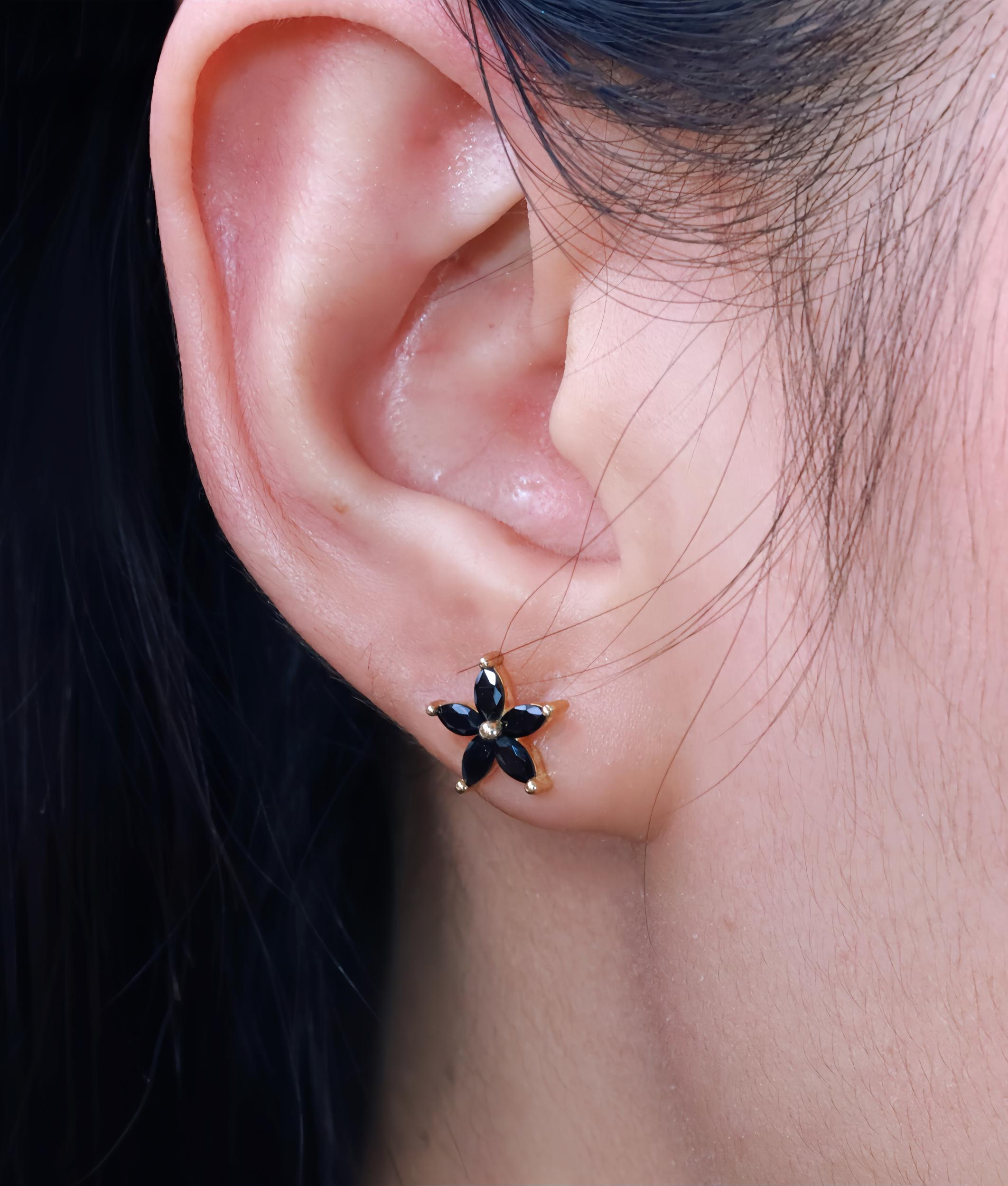 Black Diamond Flower Stud Earrings, Dainty Earrings, Everyday Earrings Gift for Her, Floral Studs, Graduation Gifts, Last Minute Gifts