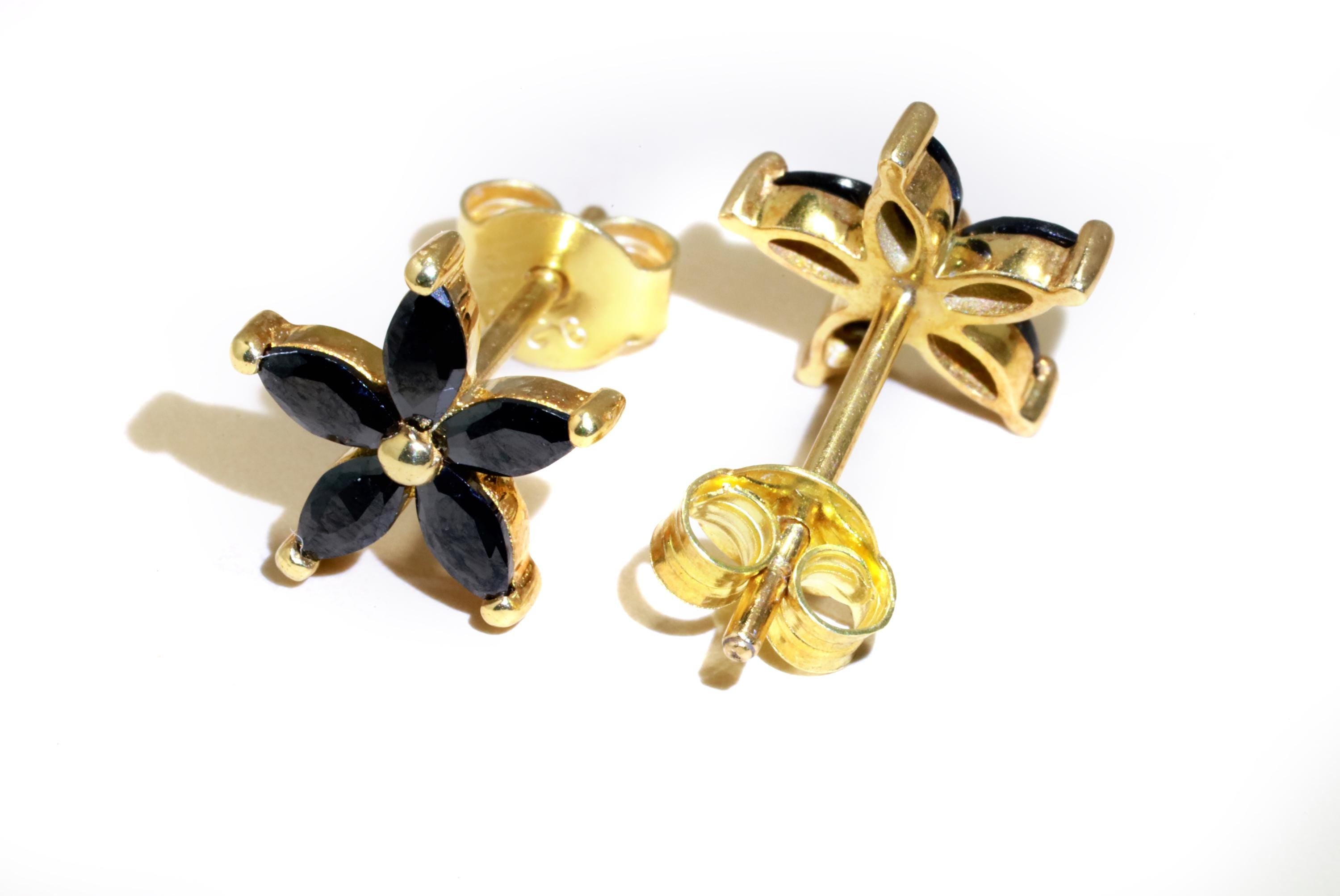Black Diamond Flower Stud Earrings, Dainty Earrings, Everyday Earrings Gift for Her, Floral Studs, Graduation Gifts, Last Minute Gifts