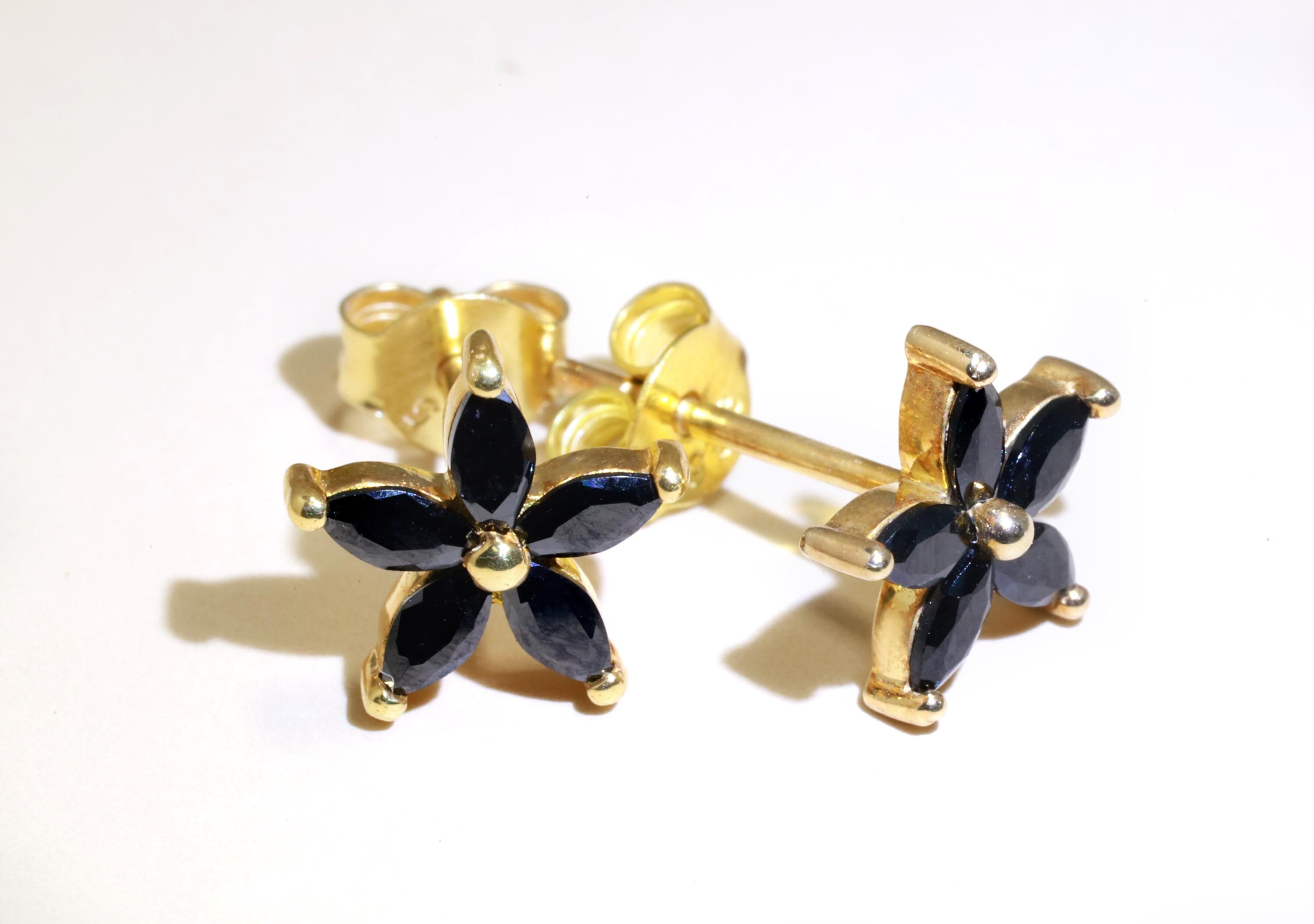 Black Diamond Flower Stud Earrings, Dainty Earrings, Everyday Earrings Gift for Her, Floral Studs, Graduation Gifts, Last Minute Gifts