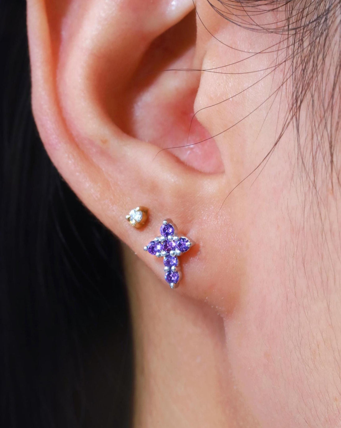 Cross Stud Earrings / Amethyst Earrings / Tiny Cross Studs February Birthstones / Religious Earrings Gift / Last Minute Gifts