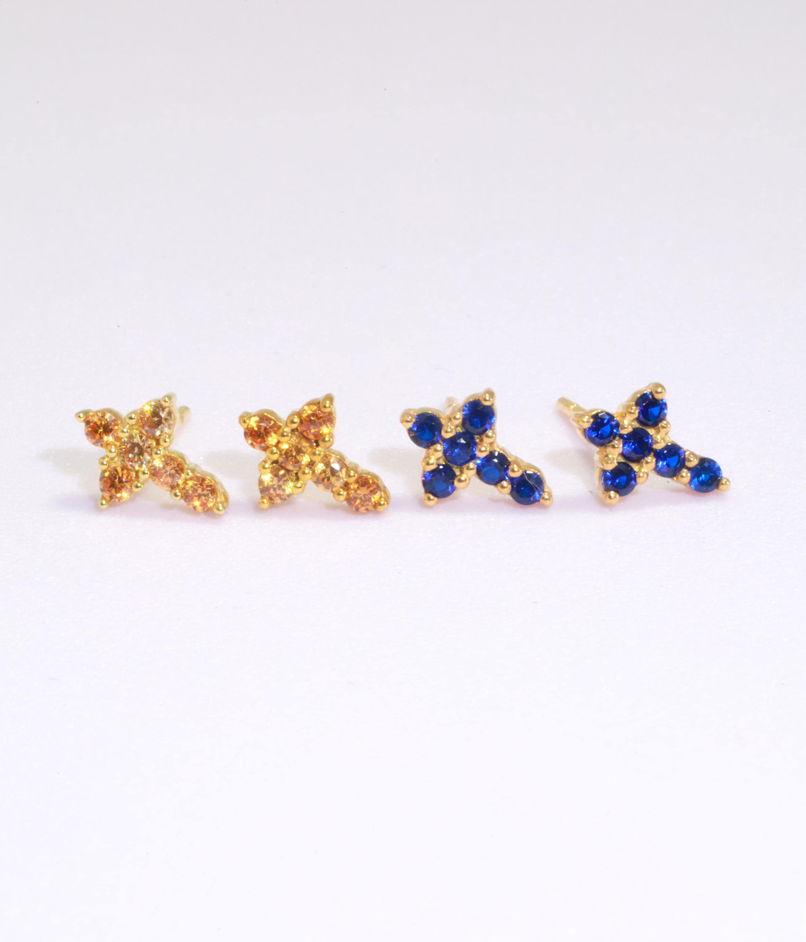 Blue Sapphire Cross Stud Earrings / Tiny Cross Studs September Birthstones / Religious Earrings Gift / Holiday Gift for Her