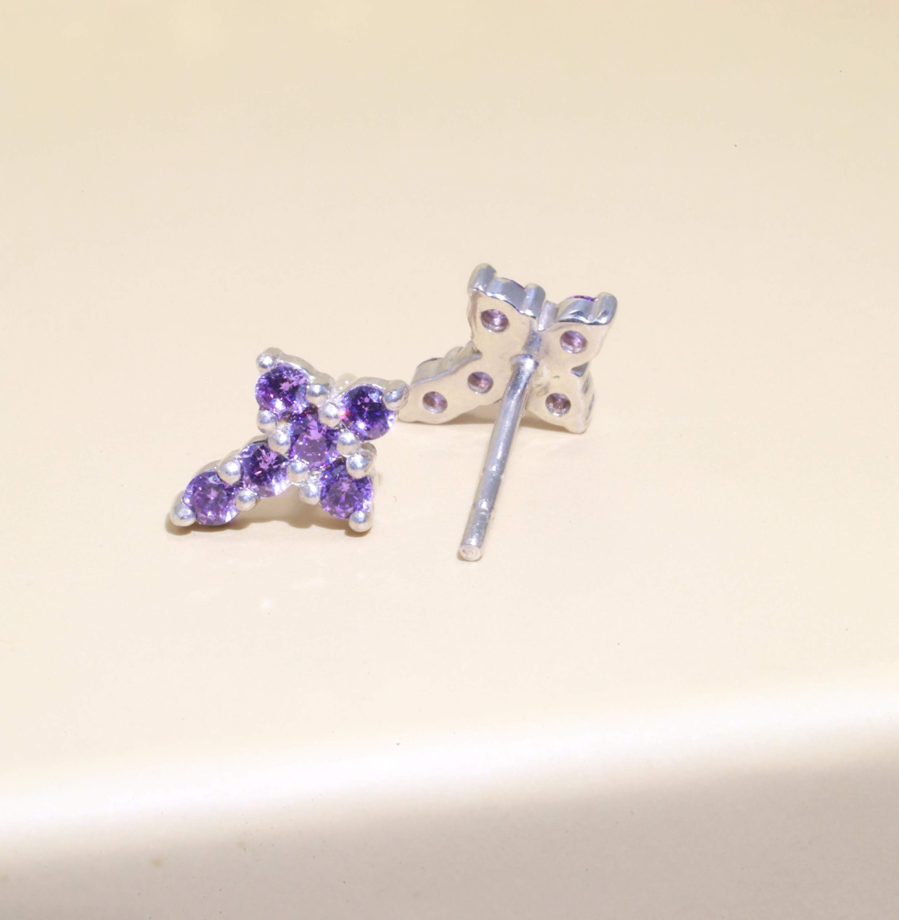 Cross Stud Earrings / Amethyst Earrings / Tiny Cross Studs February Birthstones / Religious Earrings Gift / Last Minute Gifts