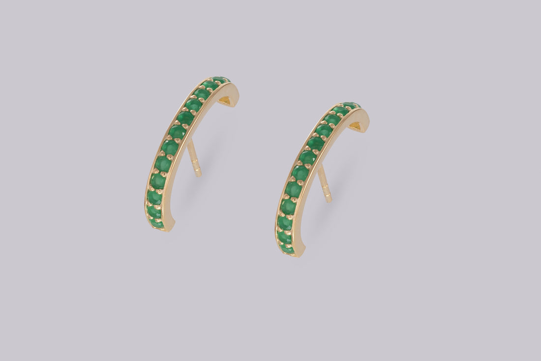 Emerald Stud Earrings, Channel Set Curve Bar Emerald Earrings, May Birthstone Gift, Green Stone Earrings Gift for Women