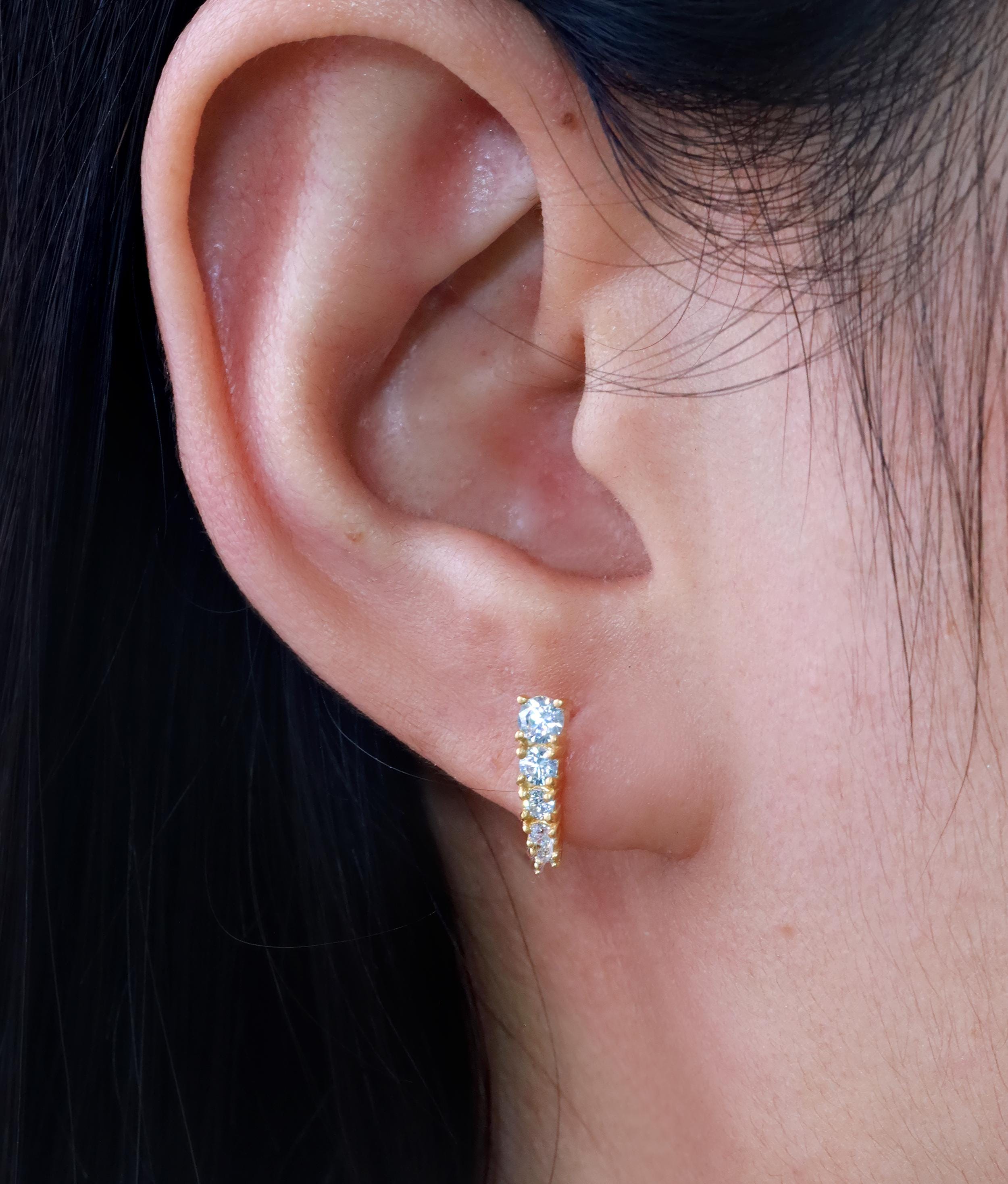 Diamond Bar Stud Earrings, April Birthstone Earrings, Dainty Minimalist Diamond Studs, Bridesmaid Bridal Gift for Her