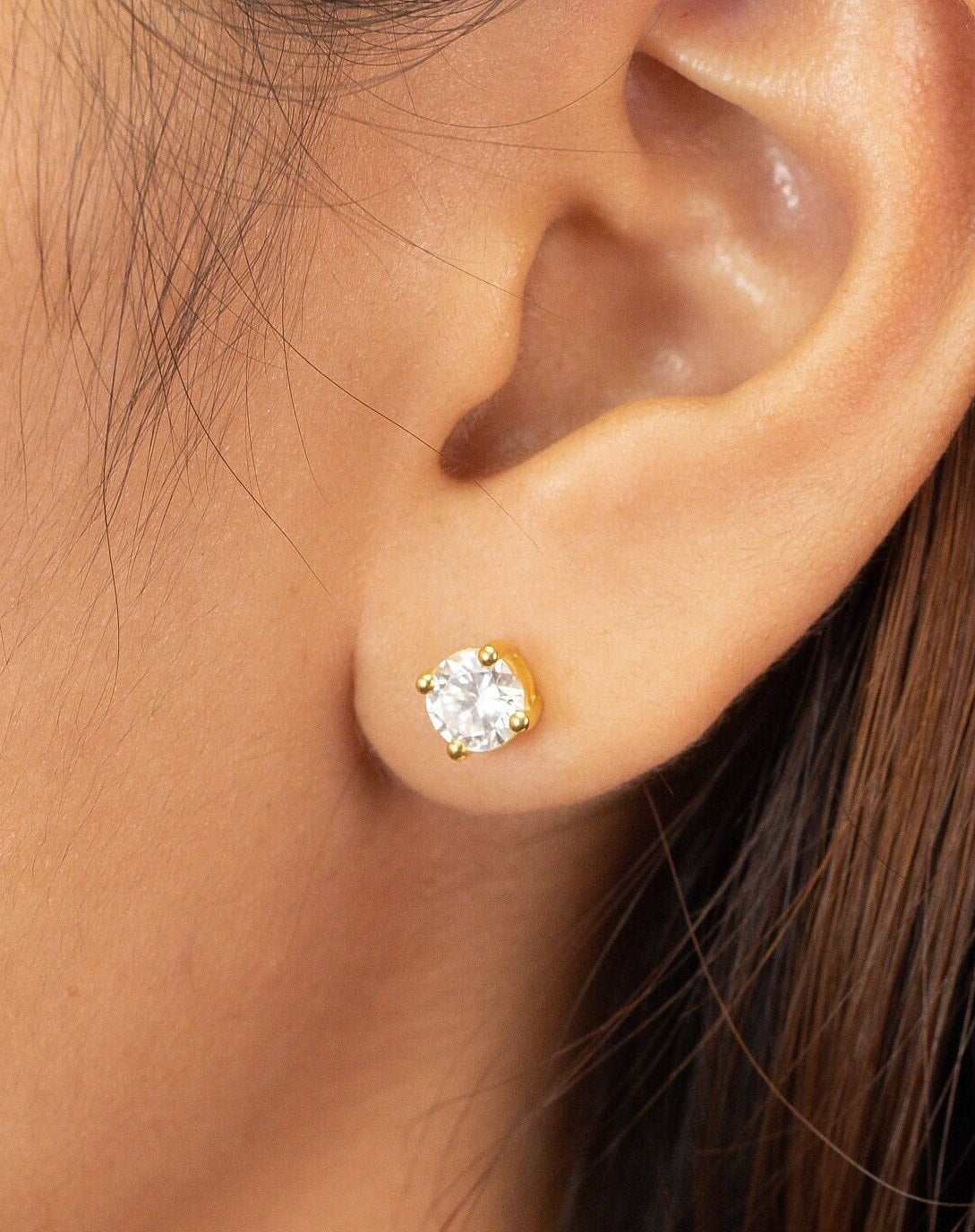 0.66ct Diamond Solitaire Stud Earrings, Four Prong Diamond Earrings, 18K Gold Plated Classic Bridal Studs for Her