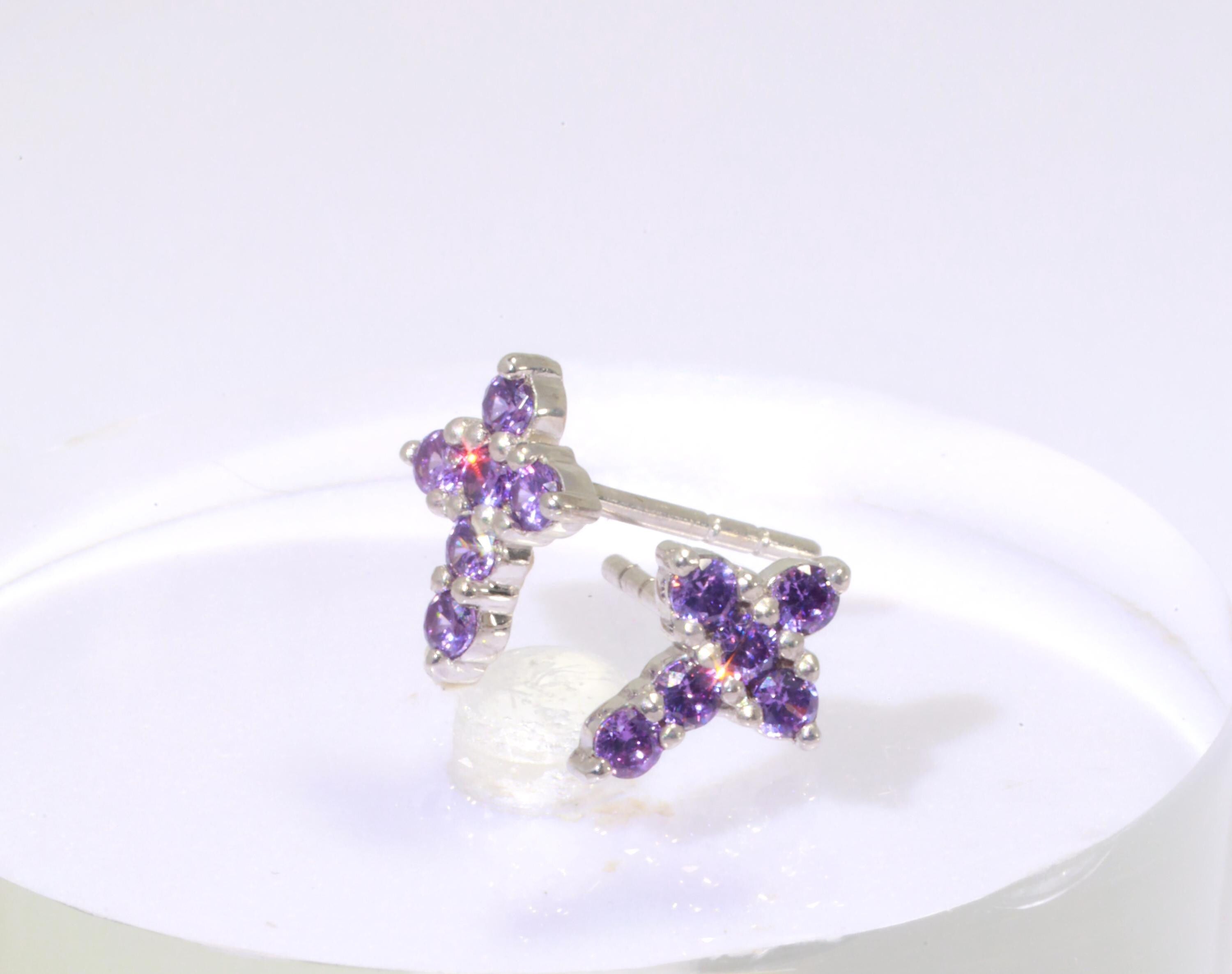 Cross Stud Earrings / Amethyst Earrings / Tiny Cross Studs February Birthstones / Religious Earrings Gift / Last Minute Gifts