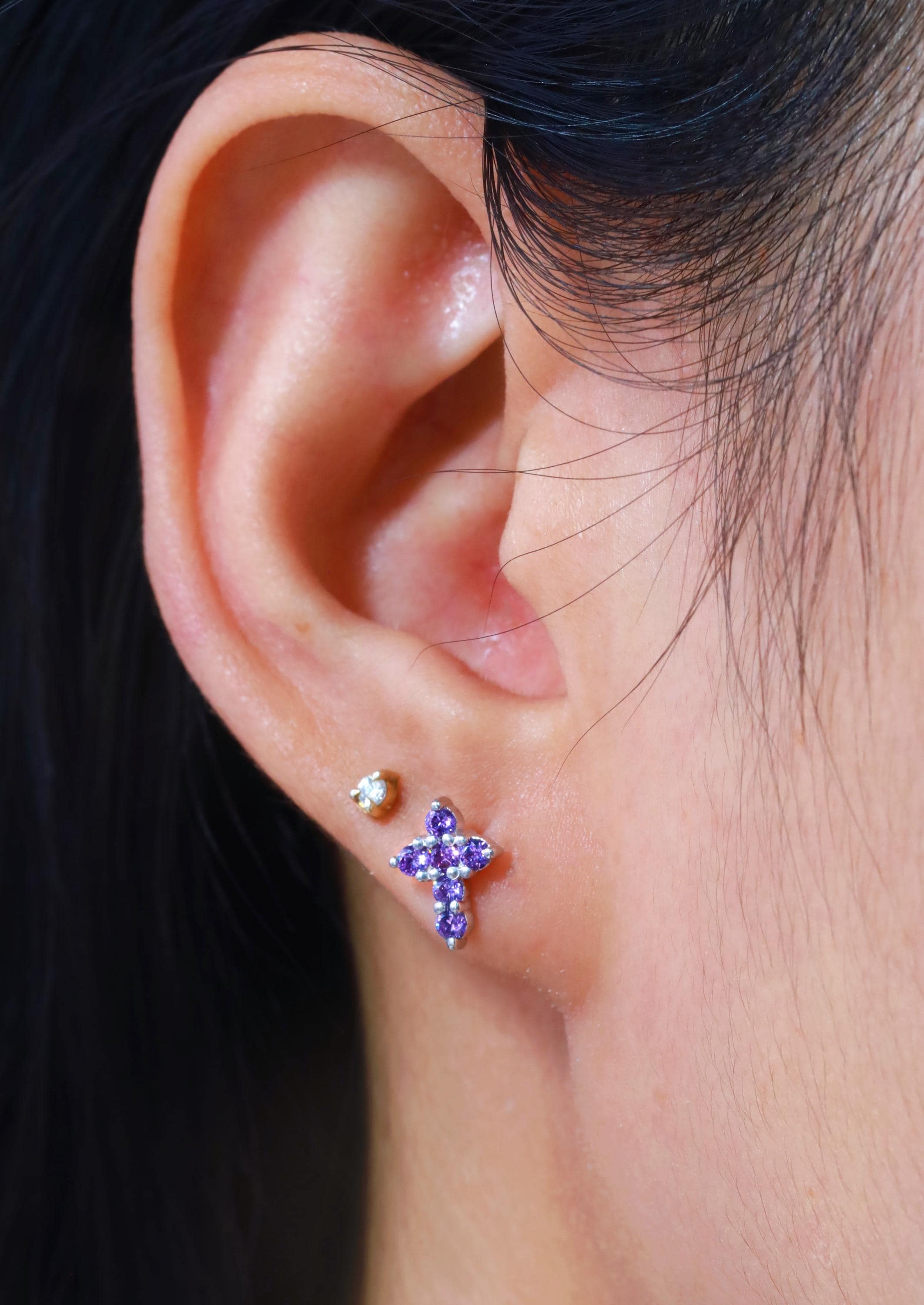 Cross Stud Earrings / Amethyst Earrings / Tiny Cross Studs February Birthstones / Religious Earrings Gift / Last Minute Gifts
