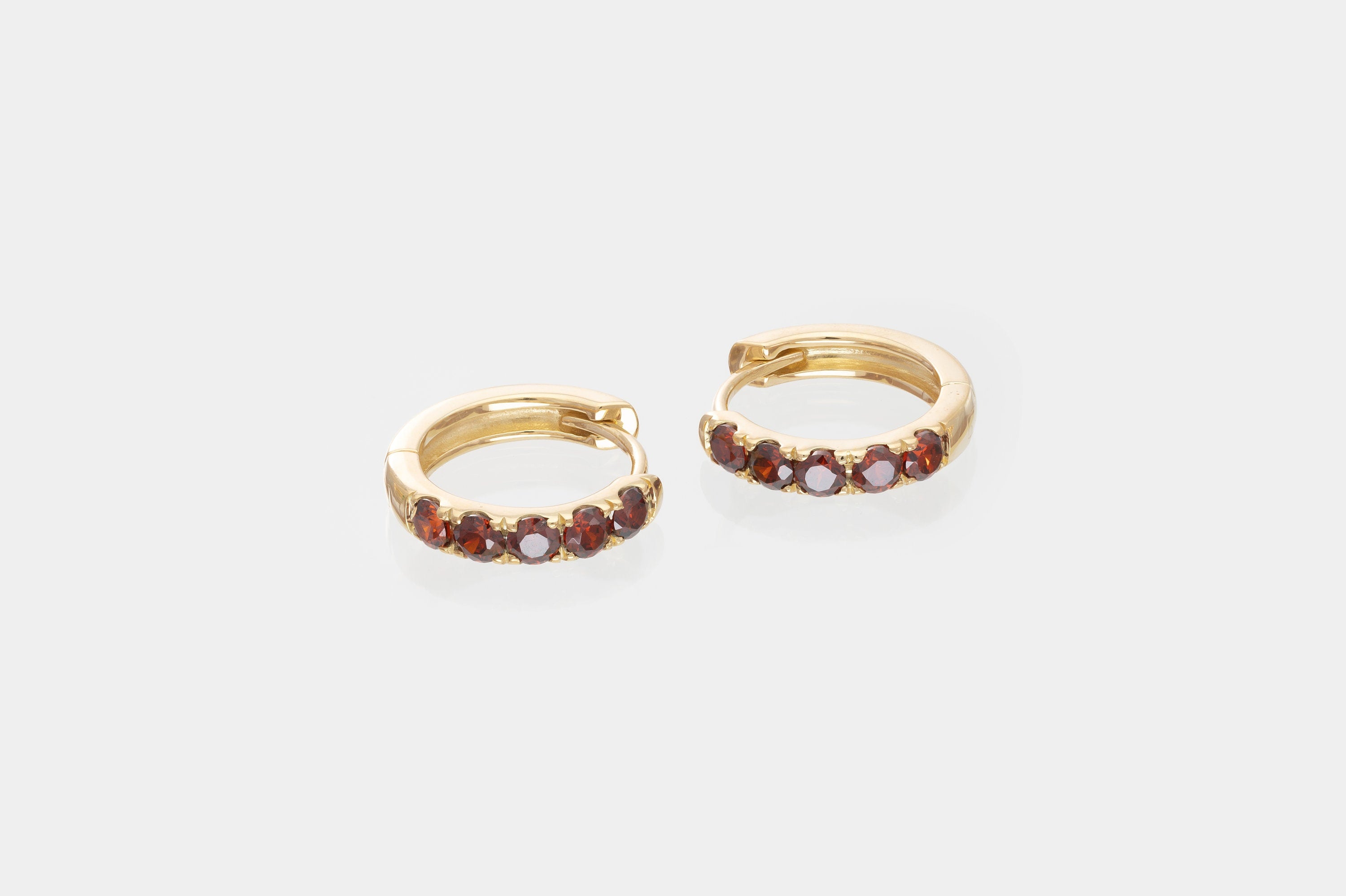 Five Stones Garnet Hoop Earrings, January Birthstone Gifts, Huggie Hoops, Minimal Hoop Earrings Gift for Her, Holiday Gift for Her
