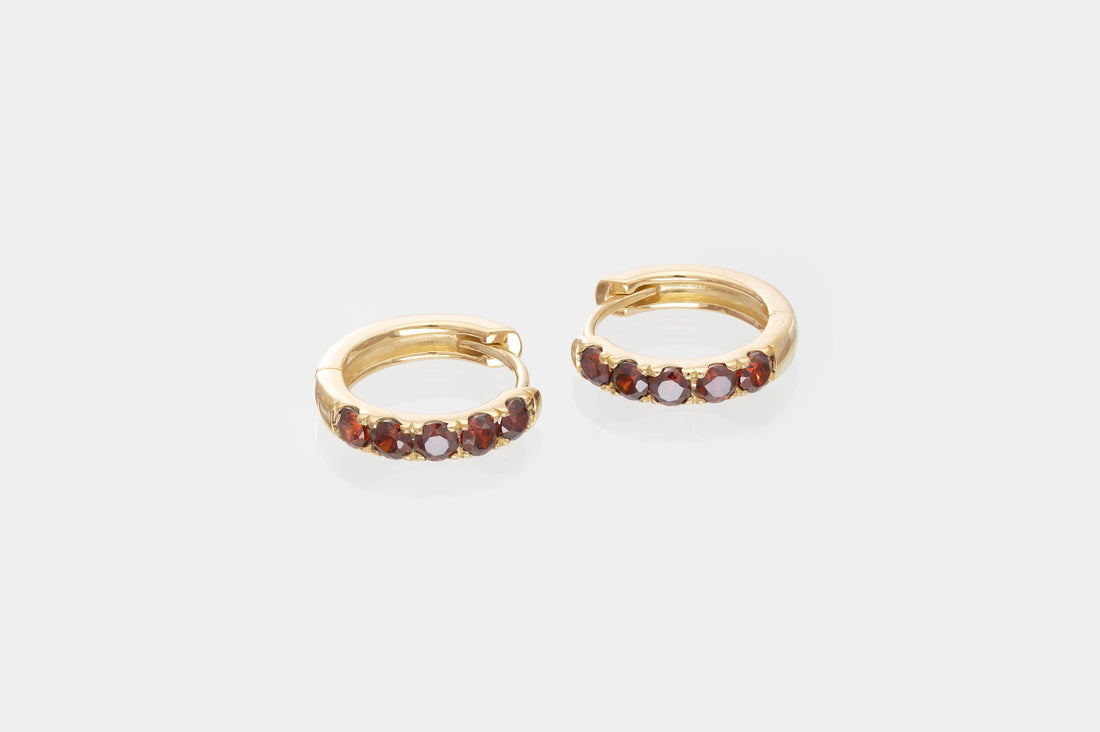 Five Stones Garnet Hoop Earrings, January Birthstone Gifts, Huggie Hoops, Minimal Hoop Earrings Gift for Her, Holiday Gift for Her