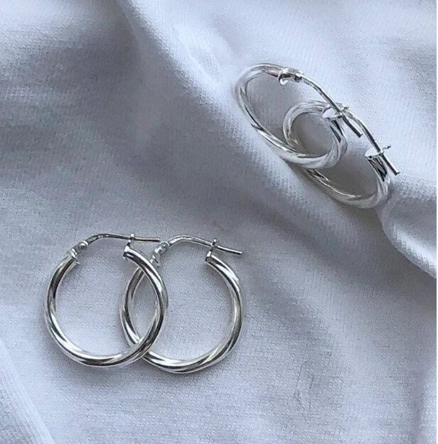 15mm Twisted Hoop Earrings, Small Gold Hoop Earrings, Dainty Minimalist Twist Hoops, Bridesmaid Jewelry Gift for Her