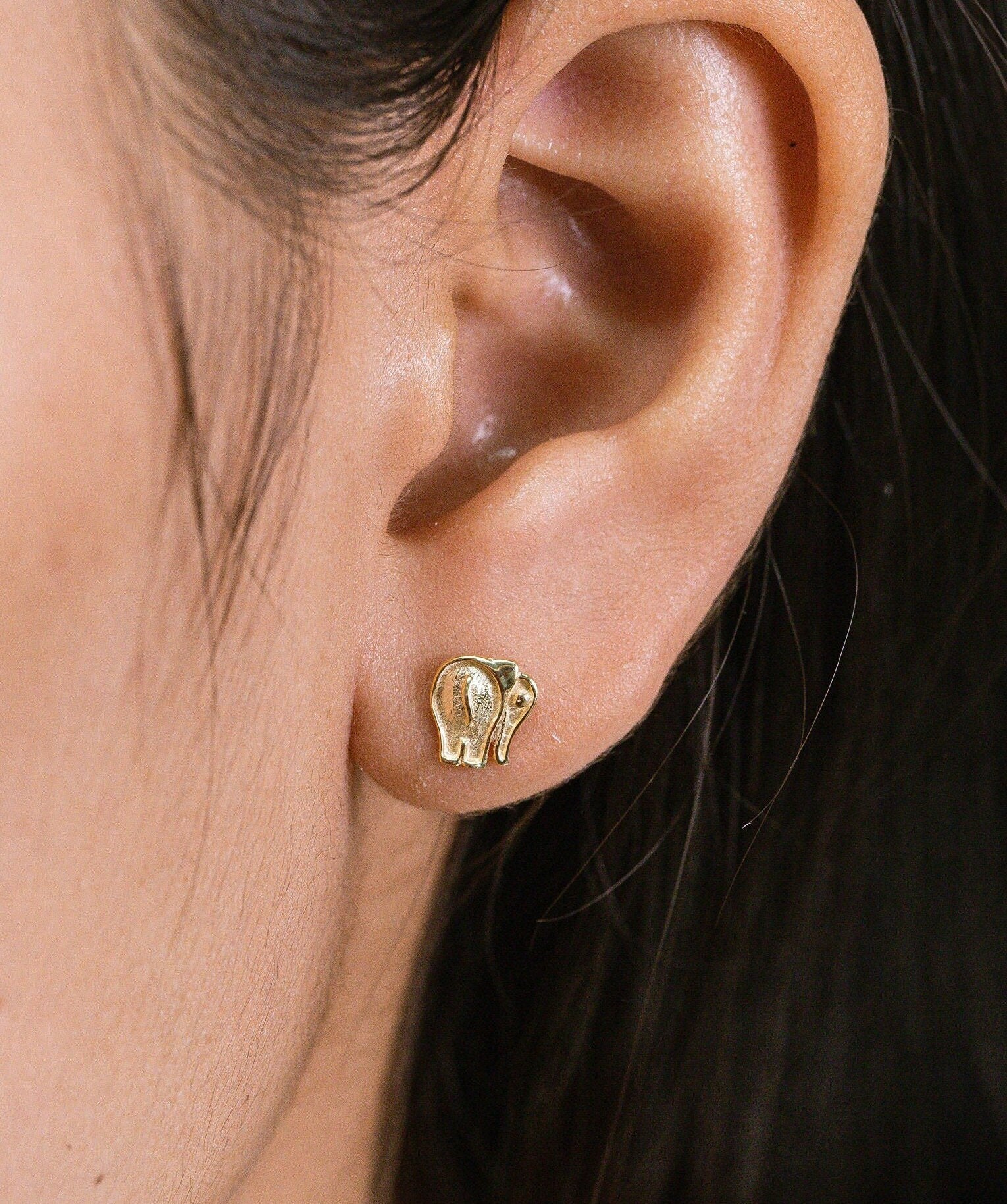 Dainty Elephant Stud Earrings, Minimalist Animal Earrings, Lucky Elephant Jewelry, Elephant Lover Gift for Her