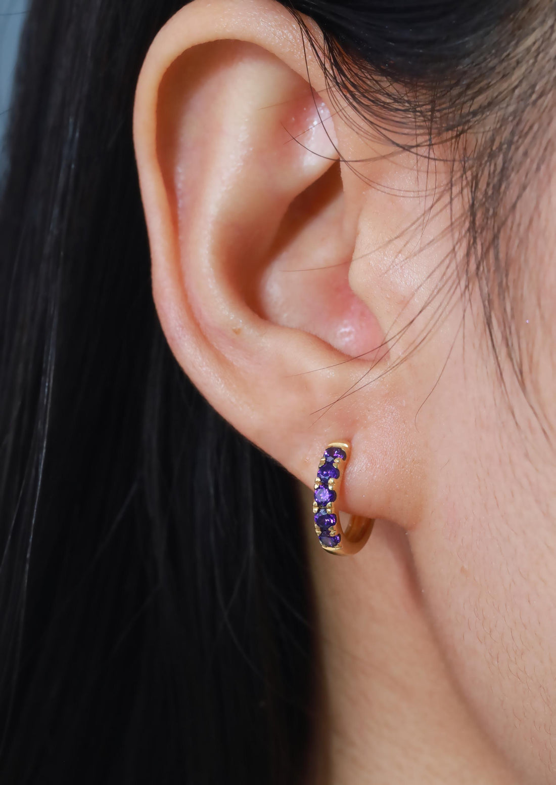 Five Stones Blue Sapphire Hoop Earring, September Birthstone Gifts, Huggie Hoops, Minimal Hoop Earring, In Stock