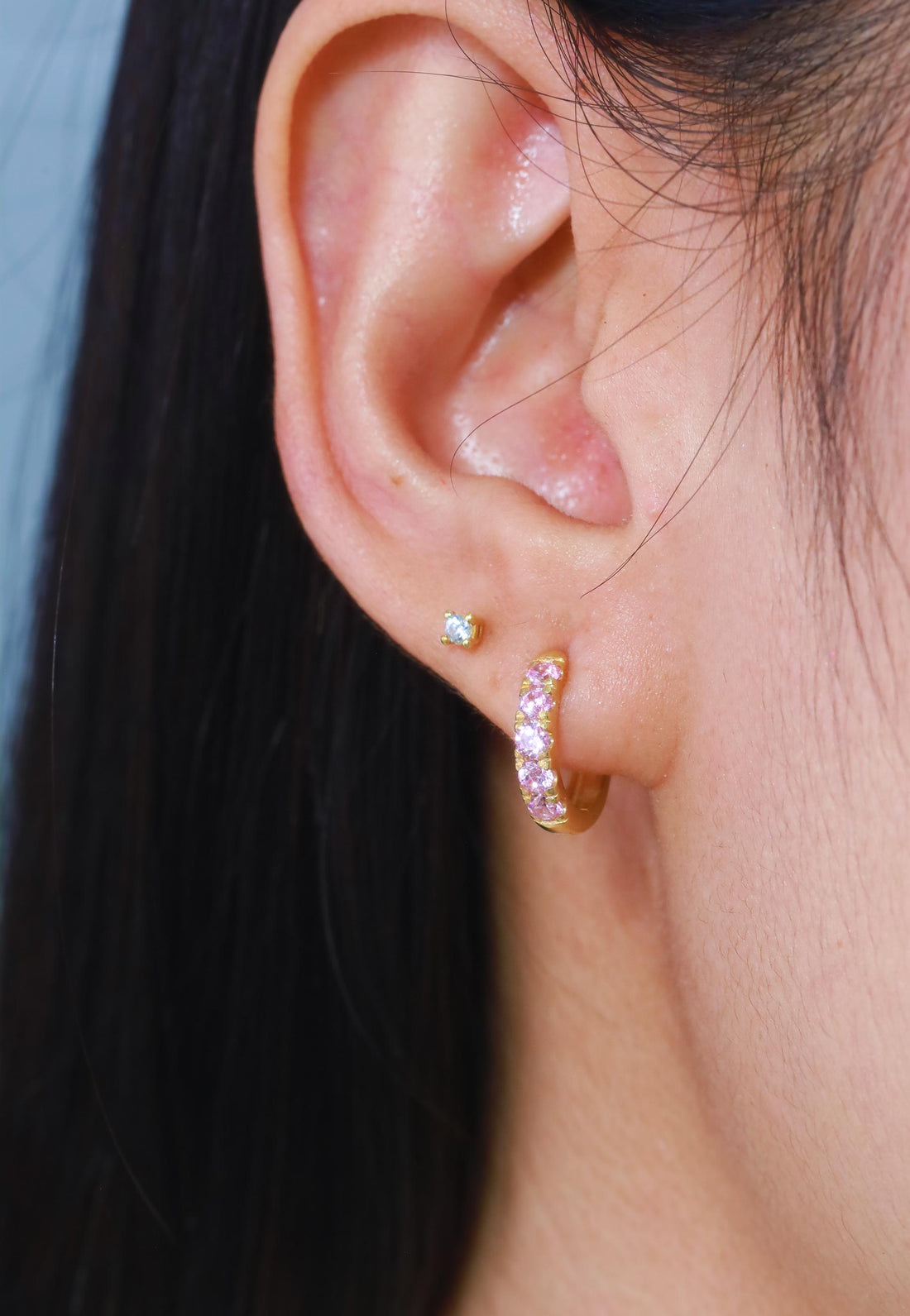 Five Stones Pink Sapphire Hoop Earring, September Birthstone Gifts, Huggie Hoops, Minimal Hoop Earring