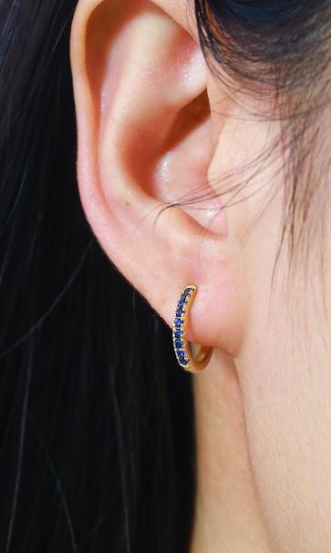 Blue Sapphire Hoop Earrings, September Birthstone Gifts,Huggies Hoop Earrings, Minimal Hoop Earring, In Stock