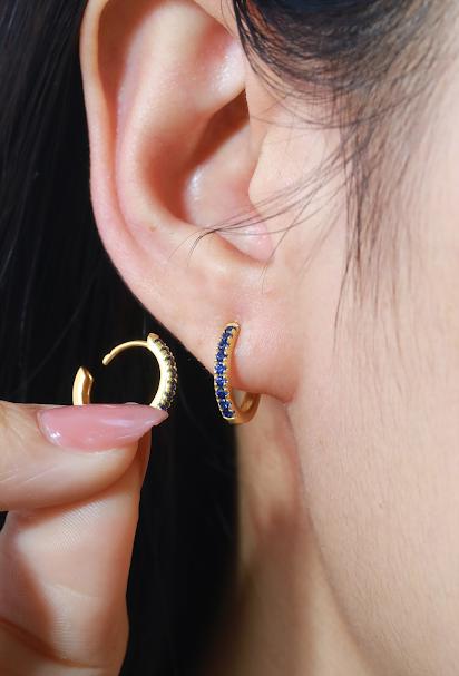 Blue Sapphire Hoop Earrings, September Birthstone Gifts,Huggies Hoop Earrings, Minimal Hoop Earring, In Stock