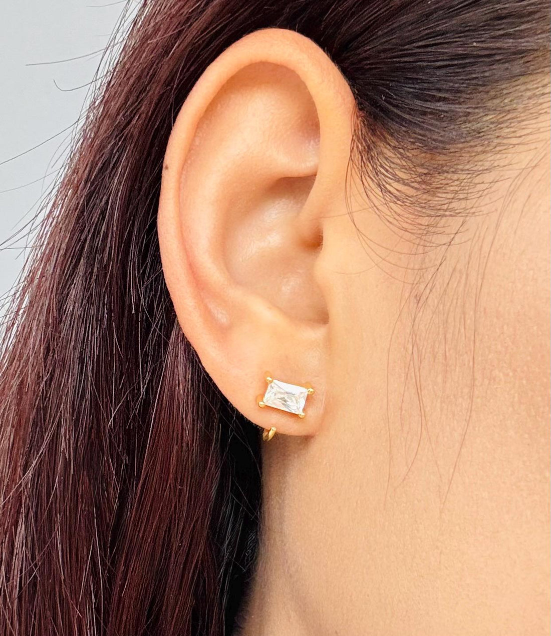Baguette Open Huggies Earrings Sparkly Baguette Hoops Baguette CZ Huggie Earrings Gold Baguette Hoop Earrings Gift for Her