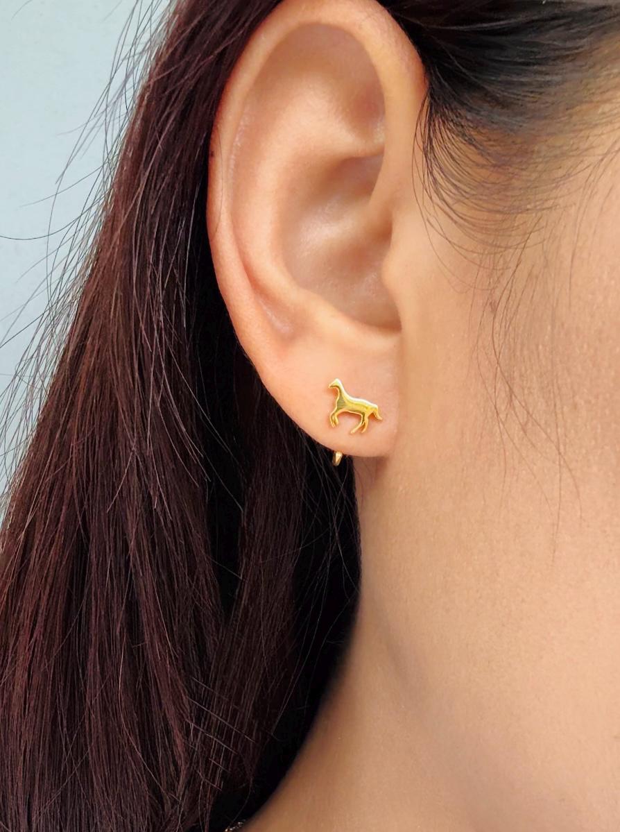 Horse Open Huggies Earrings Gold Horse Hoop Earrings Silver Horse Huggie Hoops Dainty Horse Hoop Earrings Horse Charm Huggies