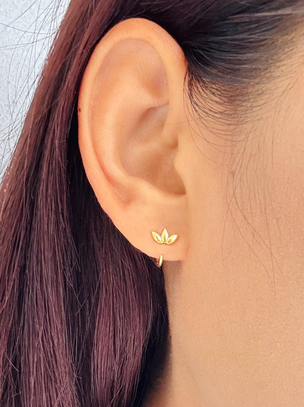 Marquise Open Huggies Earrings 18K Gold Flower Hoop Earrings Silver Huggie Hoops Minimalist Floral Hoops Small Hoop Earrings