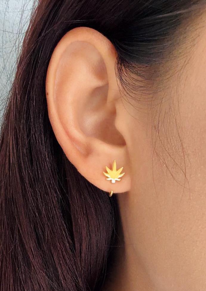 Cannabis Leaf Huggies Earrings Marijuana Leaf Open Hoop Earrings Weed Leaf Huggie Hoops Pot Leaf Hoop Earrings Hemp Leaf Huggie Earrings