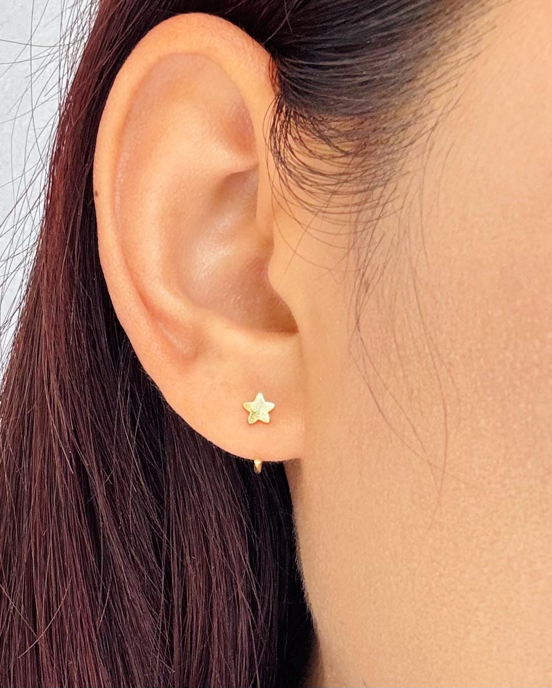 Star Open Huggies Earrings Star Charm Huggie Earrings 18K Gold Star Hoop Earrings Dainty Star Hoop Earrings Cute Star Small Hoops