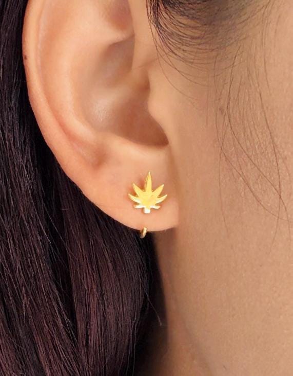 Cannabis Leaf Huggies Earrings Marijuana Leaf Open Hoop Earrings Weed Leaf Huggie Hoops Pot Leaf Hoop Earrings Hemp Leaf Huggie Earrings