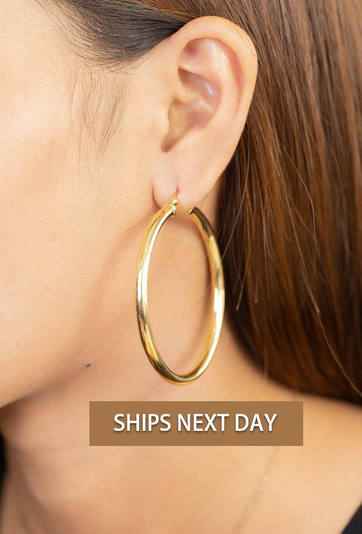 50 MM Oversized Statement Hoop Earrings, Sterling Silver Thick Earring for Women, Plain Bold Hoops, Extra Large Earrings