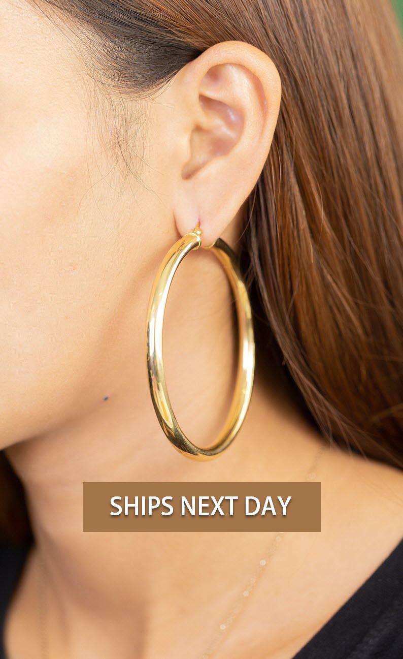 60 MM Extra Large Hoop Earrings, Sterling Silver Thick Earring for Women, Plain Bold Hoops, Huge Hoops, Christmas Gift for Her