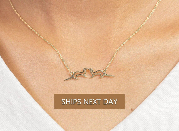Kissing Sea Otters Necklace, Lover otter Necklace, Sterling Silver Sea Otter Pendant, His and Her Jewelry, Animal Necklace