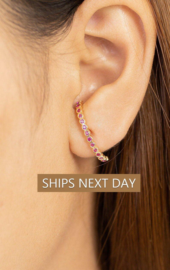 Ear Lobe Ruby Cuff Earrings, Suspender Earrings, Dainty Stud Lobe Cuff, June Birthstones Gift, Last Minute Gifts
