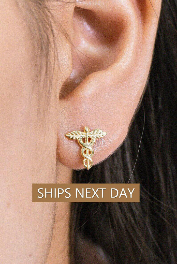 Caduceus Stud Earrings, Medical Symbol Earrings, Caduceus Medical Jewelry, Earrings for Doctor Nurse