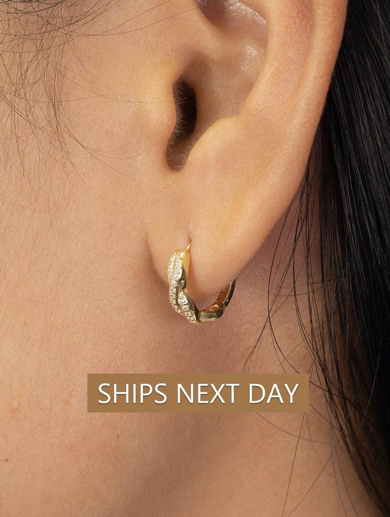 Twisted Rope Hope Earrings, Diamond Hoop Earring, Dainty Minimalist Hoops, Thick Hoop Earrings, Gift for Women