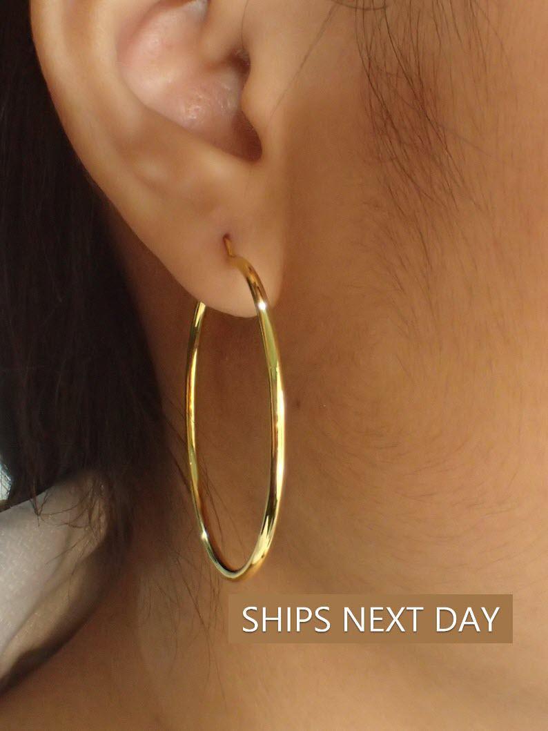 35mm Hoop Earring, Minimalist Lightweight Hoops, Bridesmaid Earring Gift, Delicate Hoop Earrings, Valentine's Day Gift