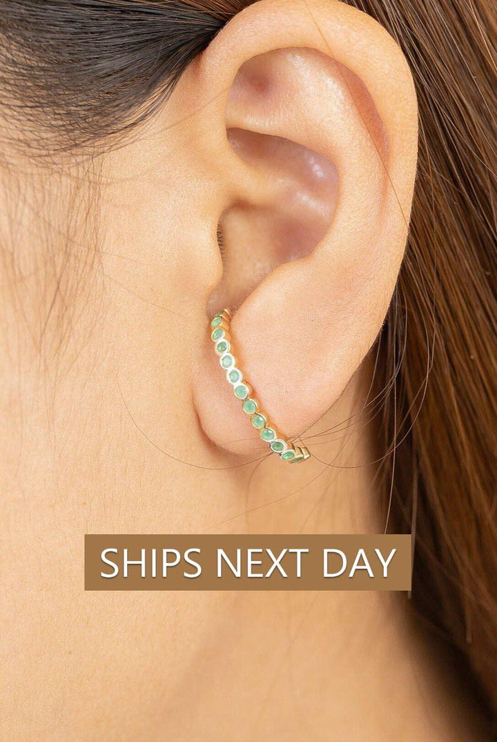 Emerald Earrings, Ear Lobe Emerald Cuff Earrings, May Birthstone Gift, Suspender Earrings, Dainty Stud Lobe Cuff, May Birthstones, In Stock
