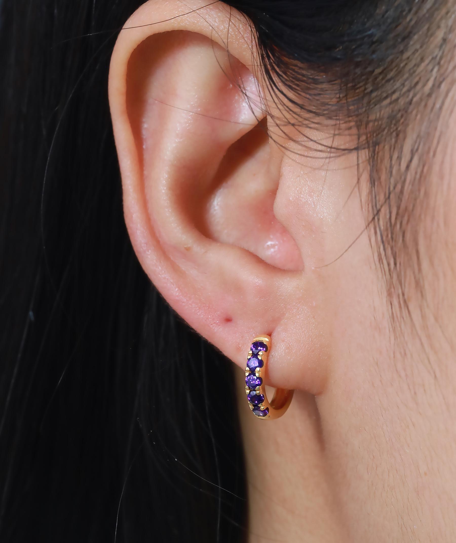 Five Stones Blue Sapphire Hoop Earring, September Birthstone Gifts, Huggie Hoops, Minimal Hoop Earring, In Stock