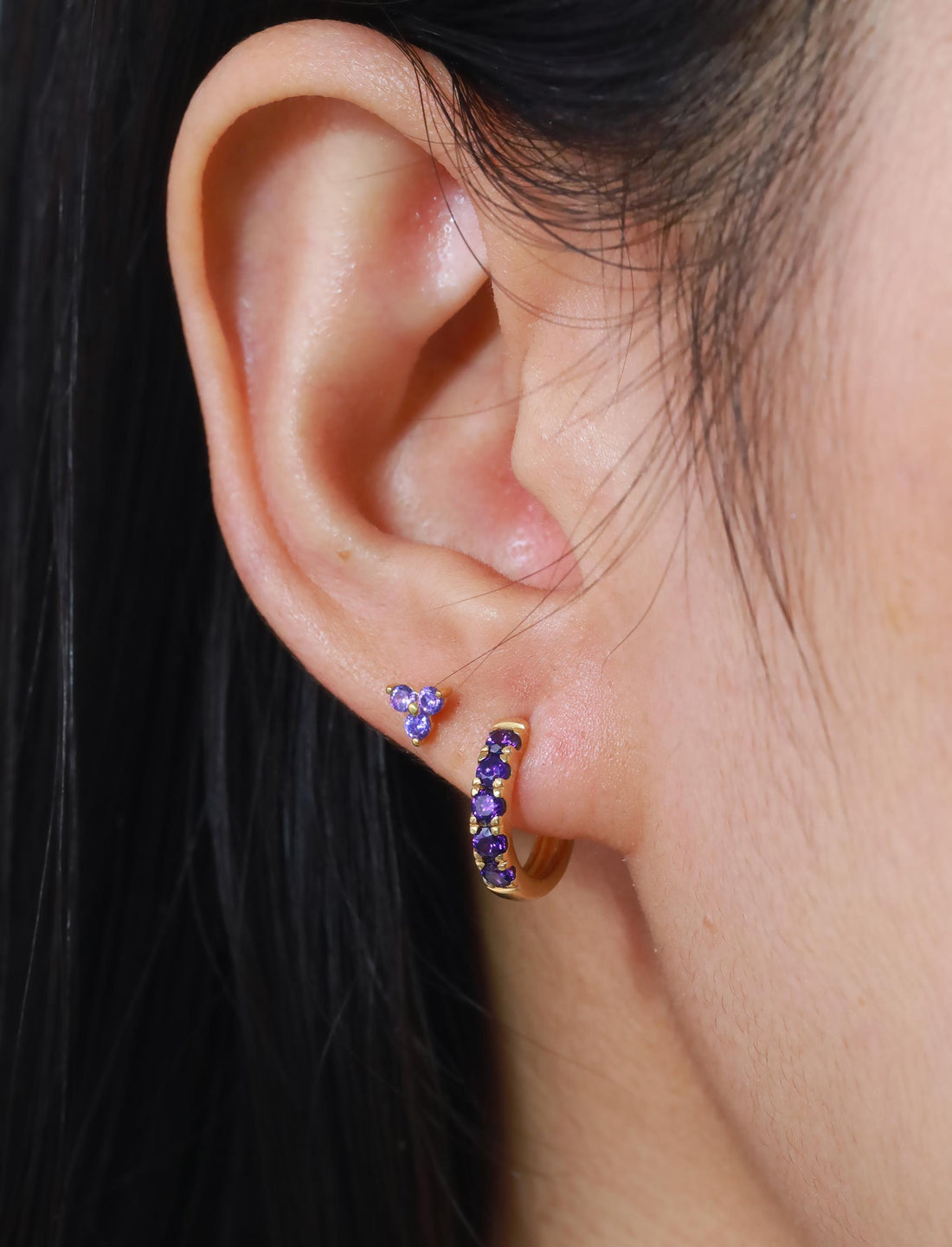 Five Stones Blue Sapphire Hoop Earring, September Birthstone Gifts, Huggie Hoops, Minimal Hoop Earring, In Stock