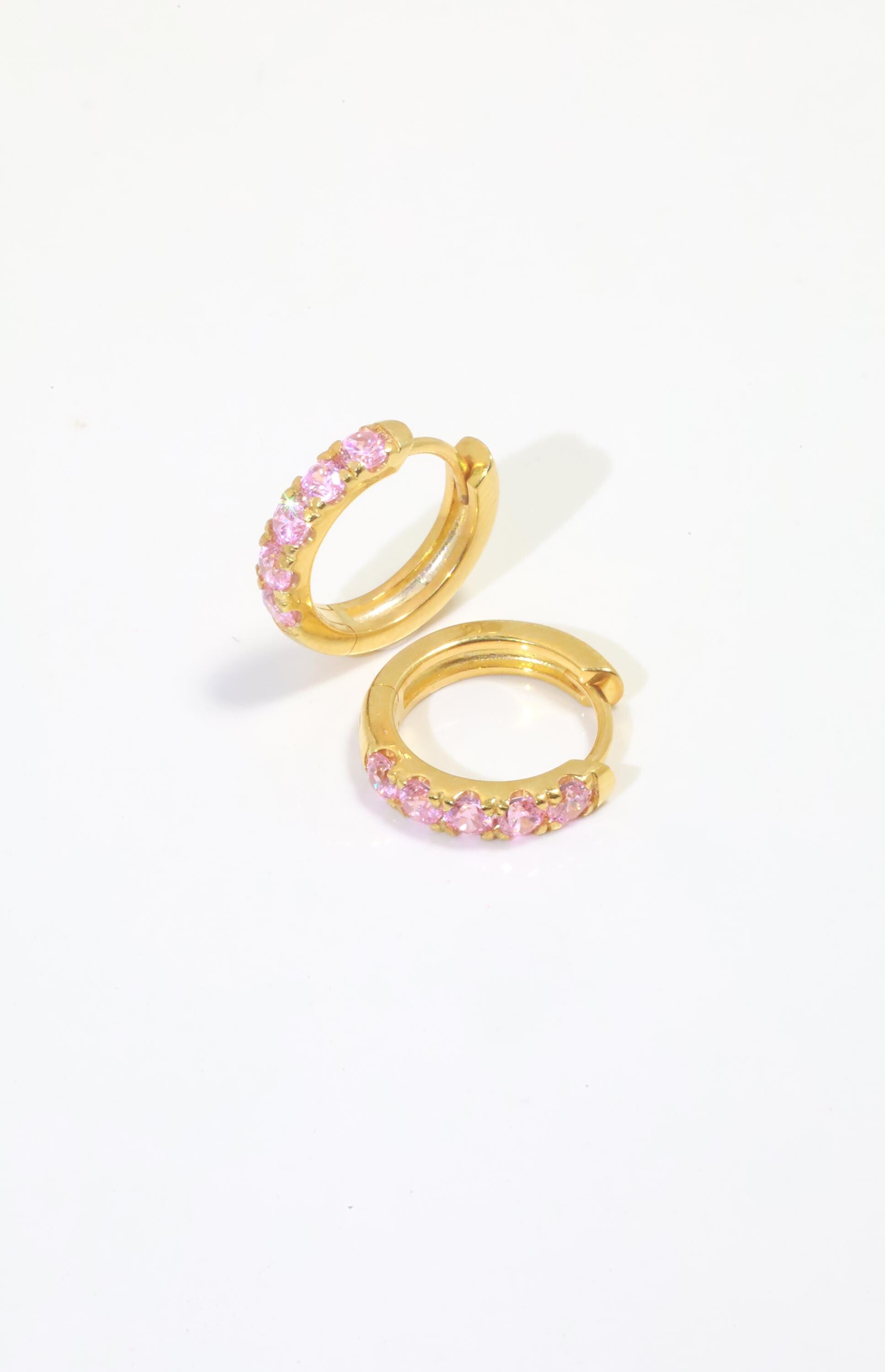 Five Stones Pink Sapphire Hoop Earring, September Birthstone Gifts, Huggie Hoops, Minimal Hoop Earring