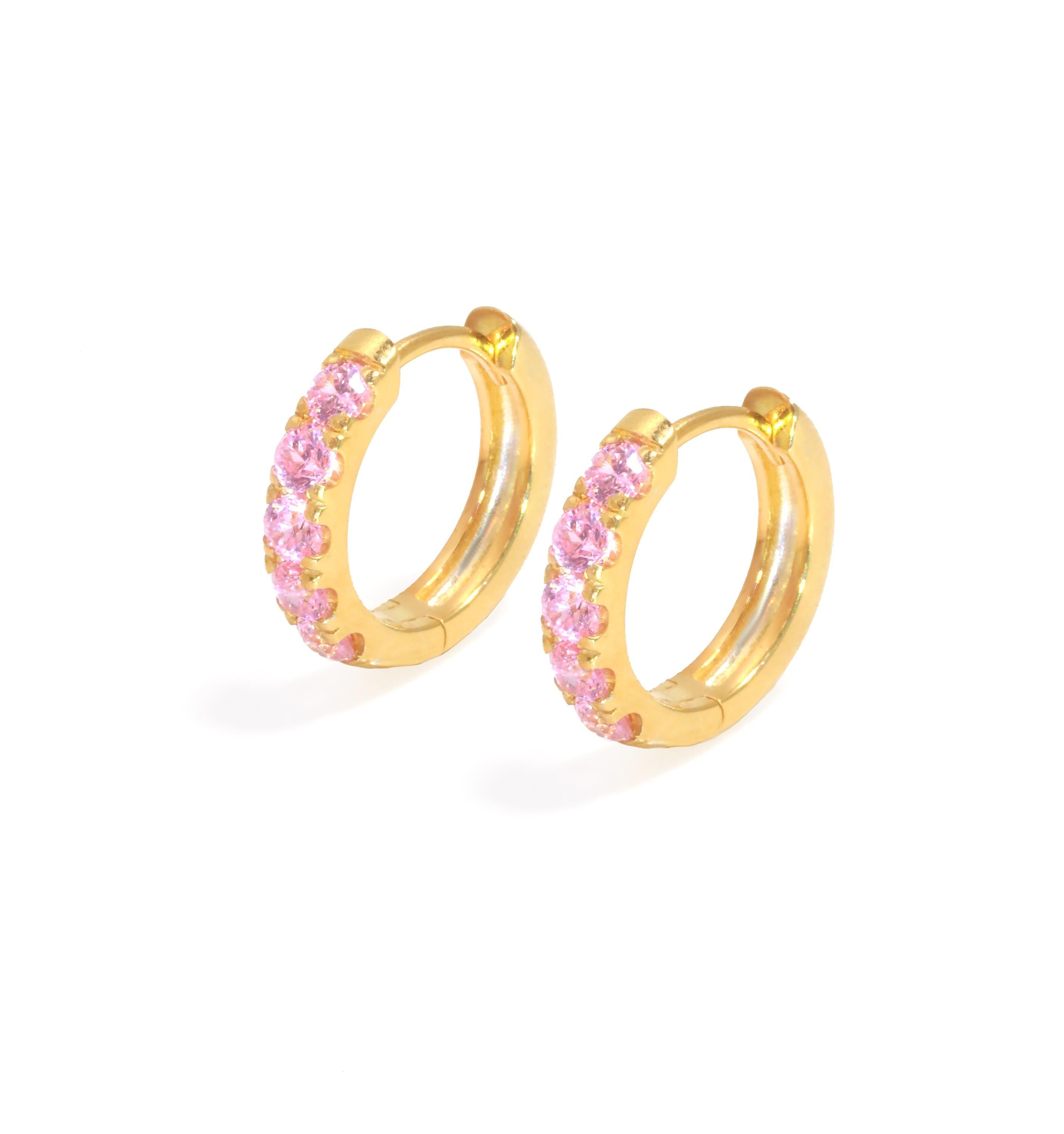 Five Stones Pink Sapphire Hoop Earring, September Birthstone Gifts, Huggie Hoops, Minimal Hoop Earring