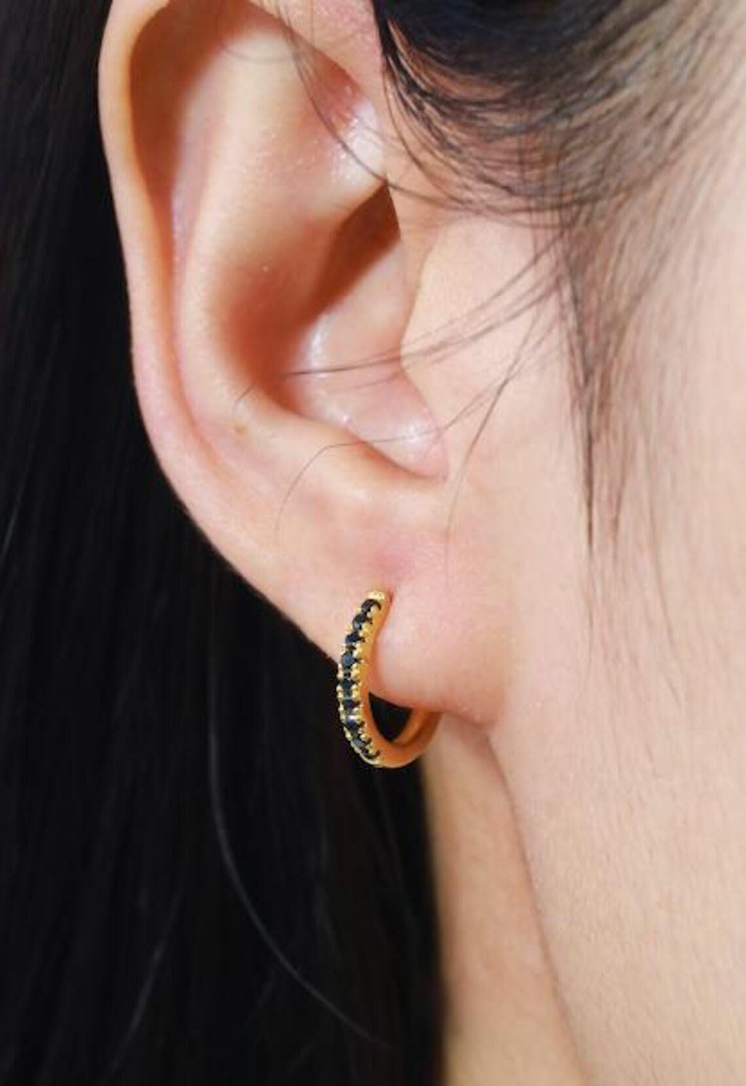 Black Diamonds Hoop Earrings, Huggies Hoop Earrings, Minimal Hoop Earrings, Minimalist Earrings, In Stock