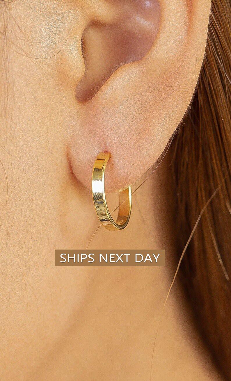 Flat Open Back Earrings, Chunky Hoop Earrings, Wide Hoop Earrings Gift for Women